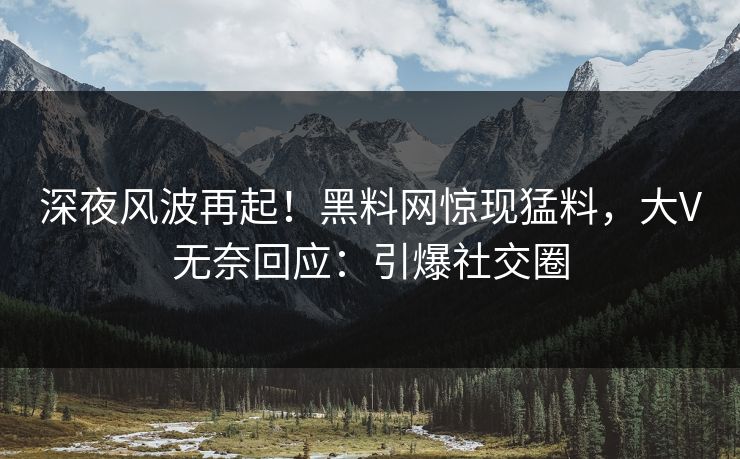 深夜风波再起！黑料网惊现猛料，大V无奈回应：引爆社交圈