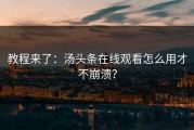 教程来了：汤头条在线观看怎么用才不崩溃？