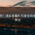 别点开！汤头条看料引发全网意难平争议