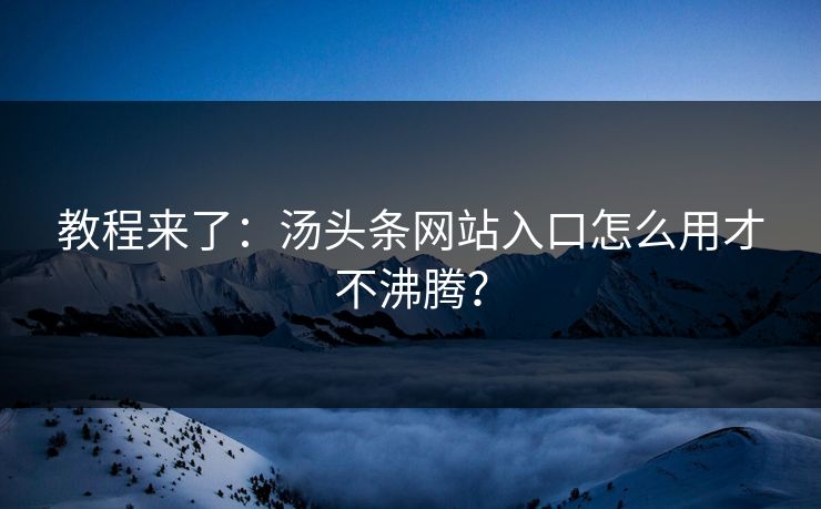 教程来了：汤头条网站入口怎么用才不沸腾？