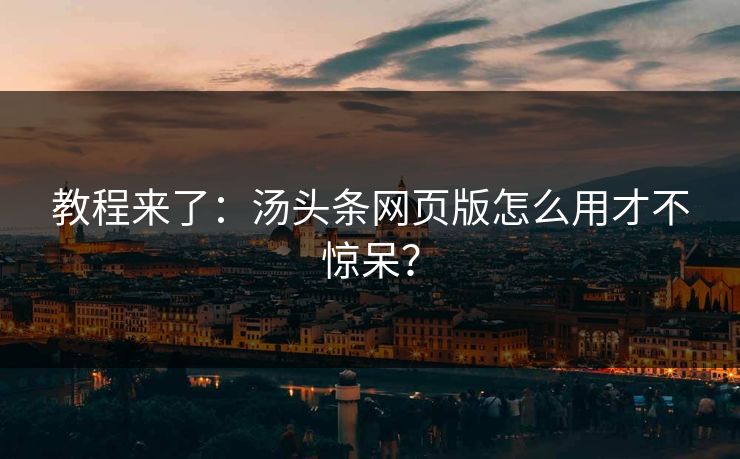 教程来了：汤头条网页版怎么用才不惊呆？